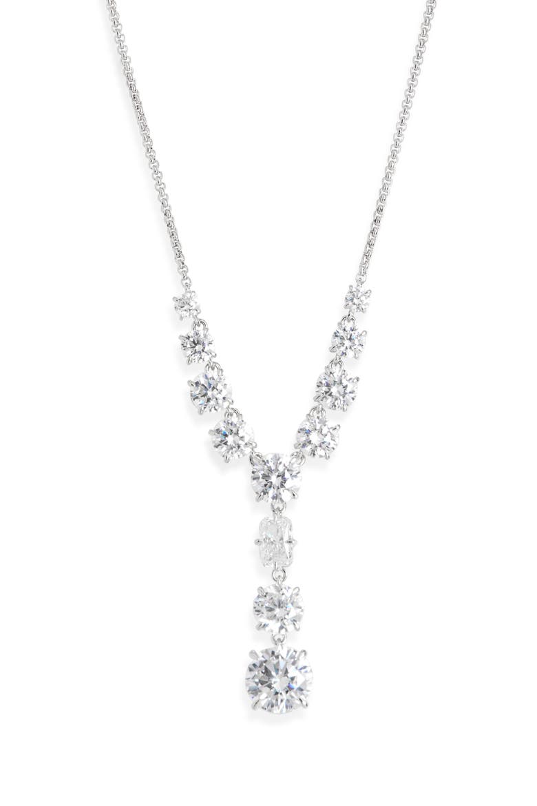 Stellar Cubic Zirconia Y-Necklace, Main, color, RHODIUM