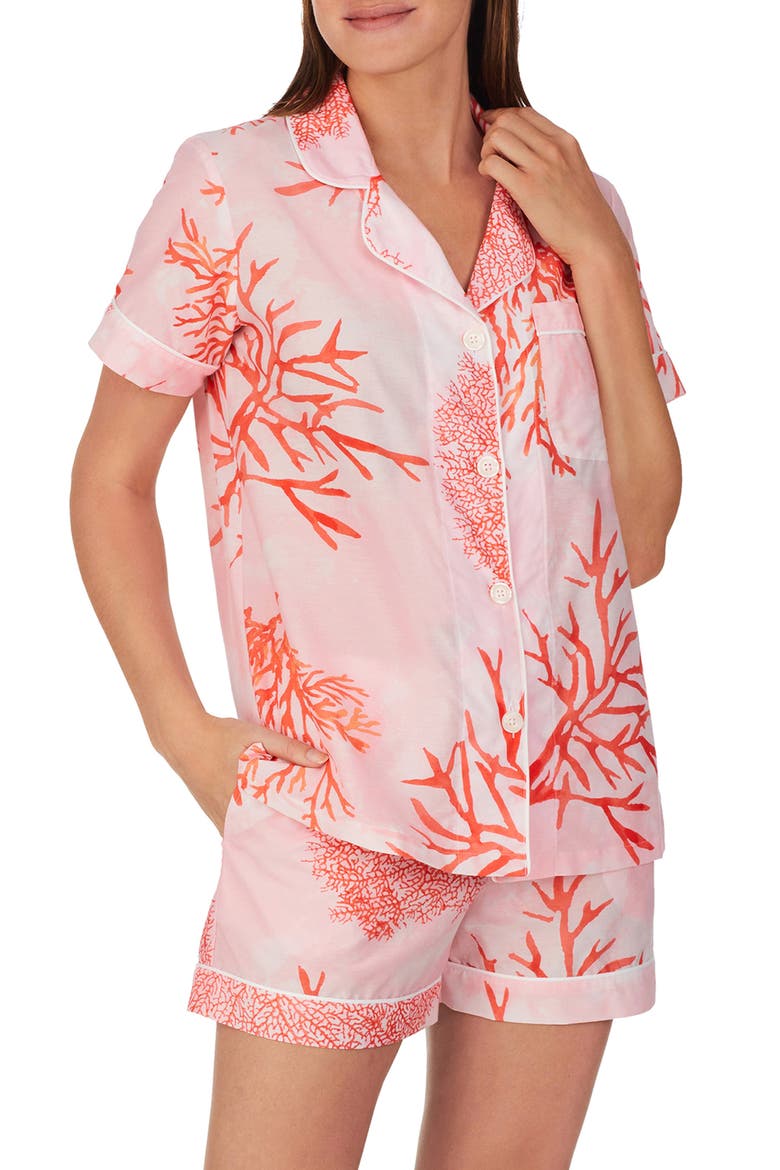 Print Cotton & Silk Short Pajamas, Main, color, SEA CORAL