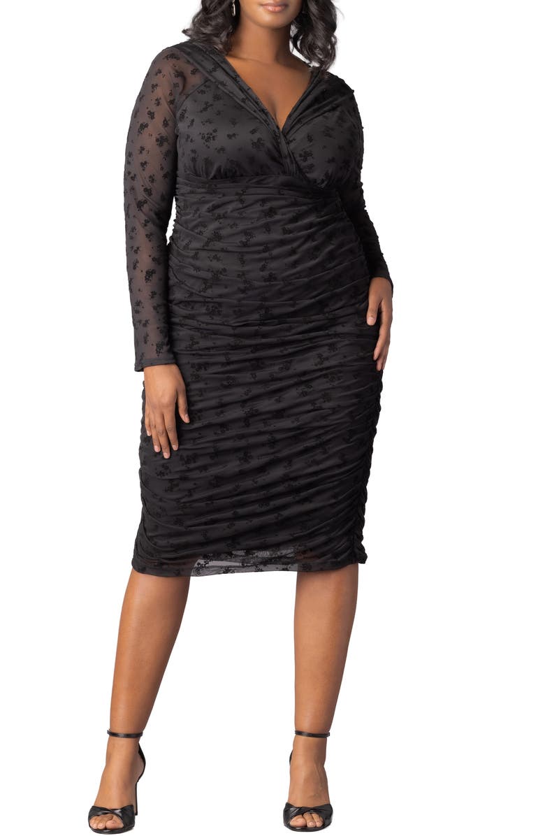 Kiyonna Betsey Ruched Elbow Sleeve Midi Bodycon Dress, Main, color,