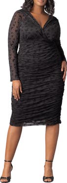 Kiyonna Betsey Ruched Elbow Sleeve Midi Bodycon Dress