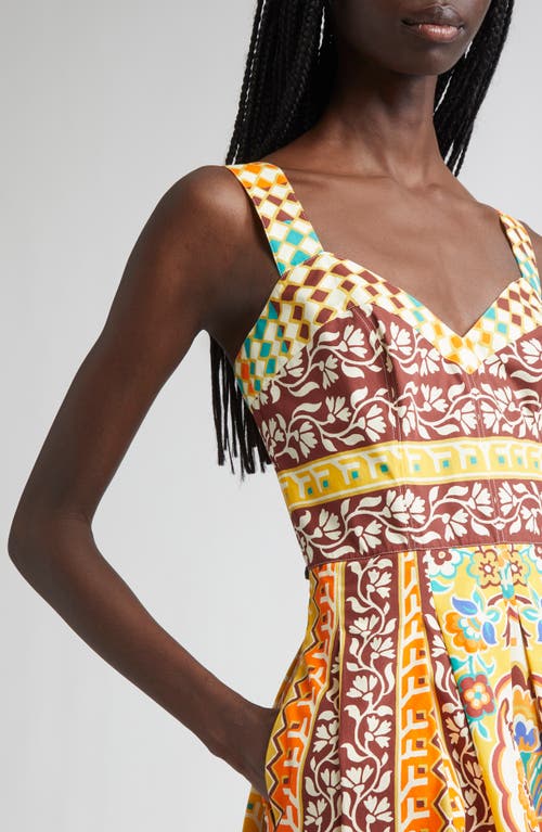 Etro Geo Floral Cotton Poplin Sundress In Yellow