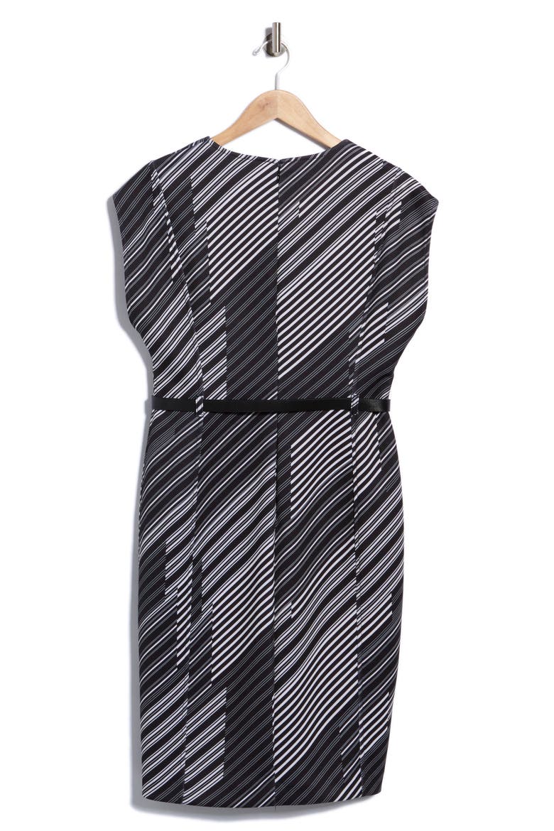 Belted Cap Sleeve Midi Dress, Alternate, color, BLK CREAM