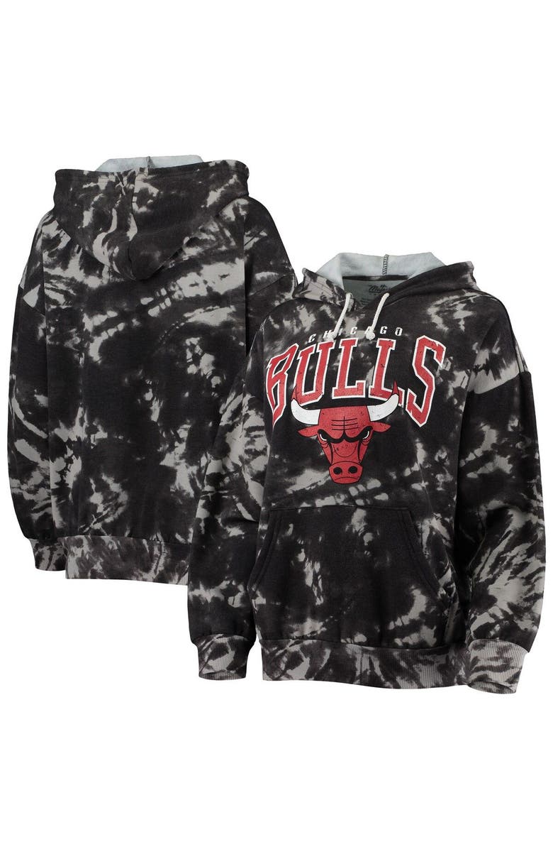 Majestic Threads Women's Majestic Threads Black Chicago Bulls Burble Tie-Dye Tri-Blend Pullover Hoodie, Main, color, Black