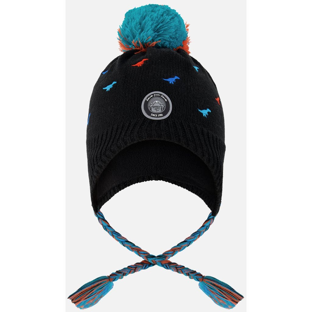 Deux Par Deux Lined Winter Peruvian Knit Hat With Pompom In Blue