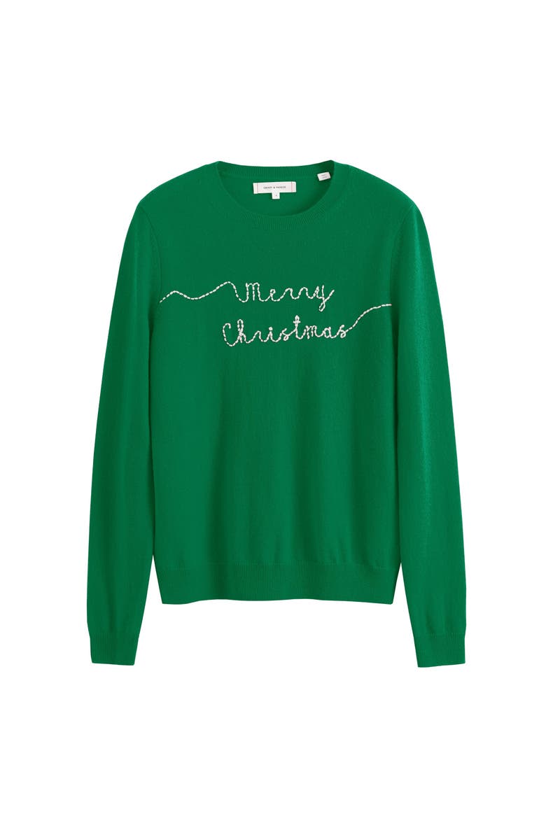 Chinti & Parker Wool-Cashmere Merry Christmas Sweater, Alternate, color, Jolly Green