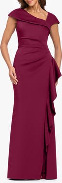 Xscape Evenings Asymmetric Neck Scuba Knit Trumpet Gown