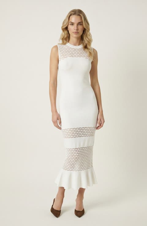 Sleeveless Mesh Detail Knit Dress