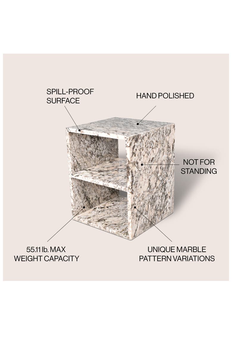 Sloane Modern Genuine Marble Square End Table with Open Shelf, Solid Stone Storage Side Accent Table for Living Room, Alternate, color, Beige/Dark Taupe