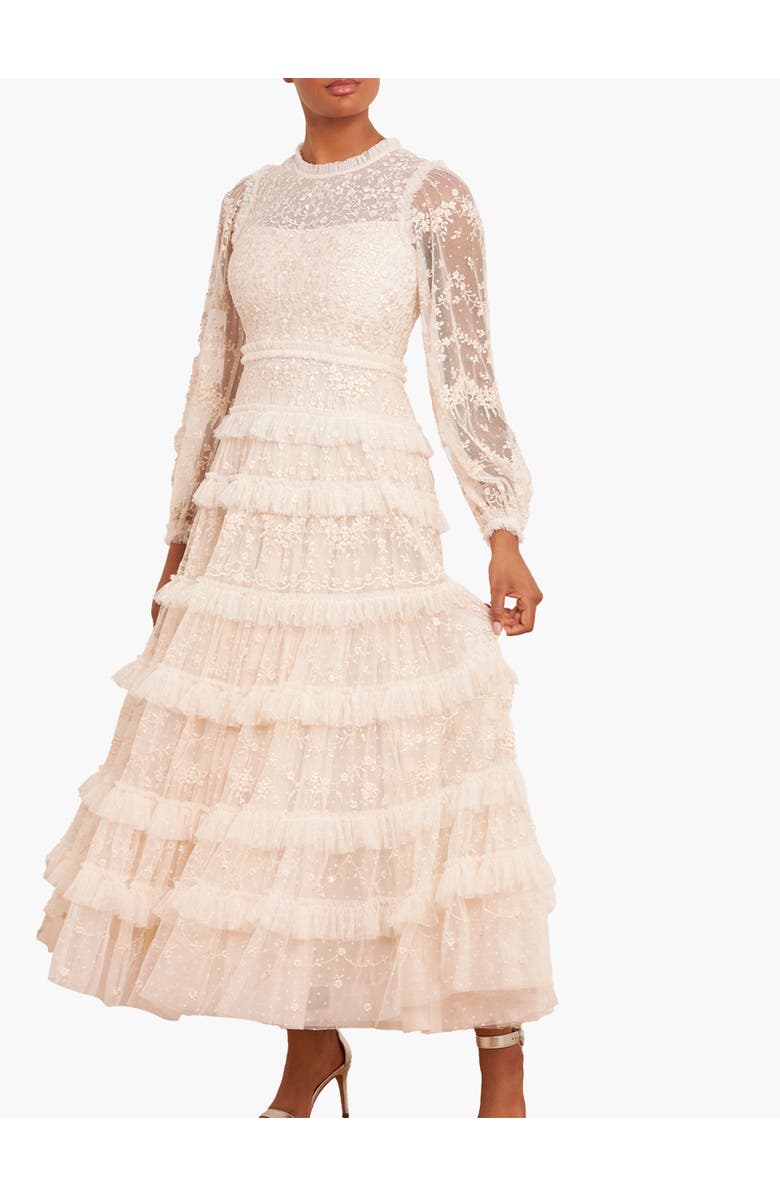 Needle & Thread Blossom Long Sleeve Lace Ankle Gown, Main, color, Cream