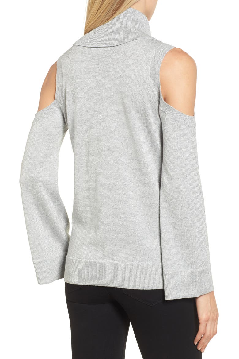 Metallic Cold Shoulder Cowl Neck Sweater, Alternate, color, GREY HEATHER