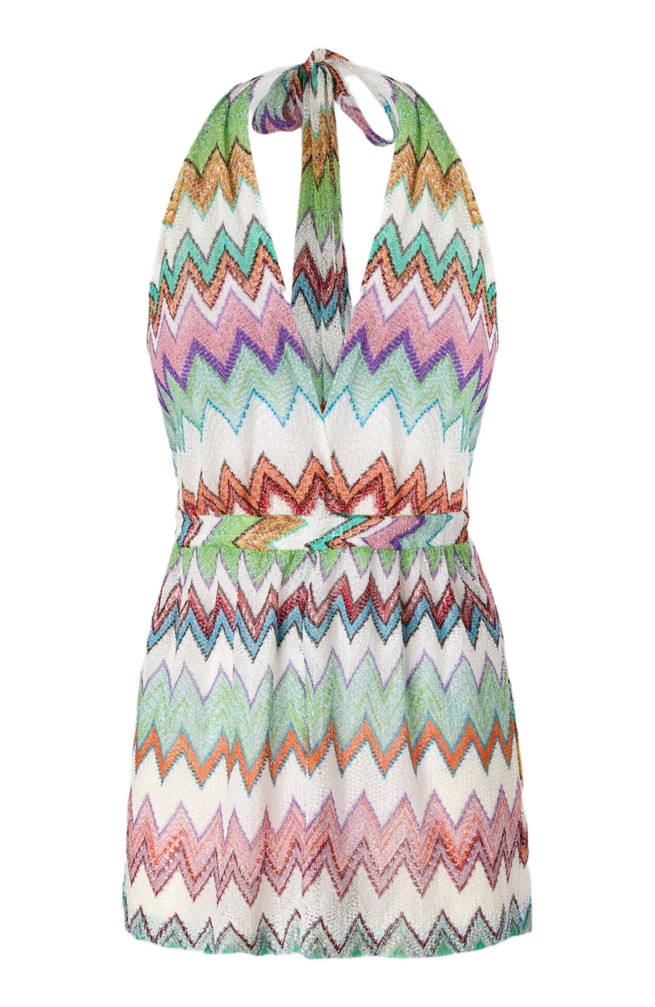 Short Jumpsuit In Lame Viscose With Macro Zigzag Pattern - image 2