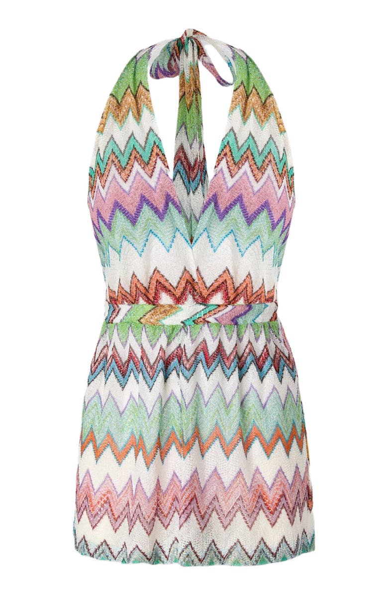 Missoni Short Jumpsuit In Lamé Viscose With Macro Zigzag Pattern, Alternate, color, White & Multicoloured