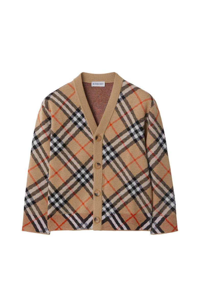 Burberry Check Wool Cardigan, Main, color, Sand Beige
