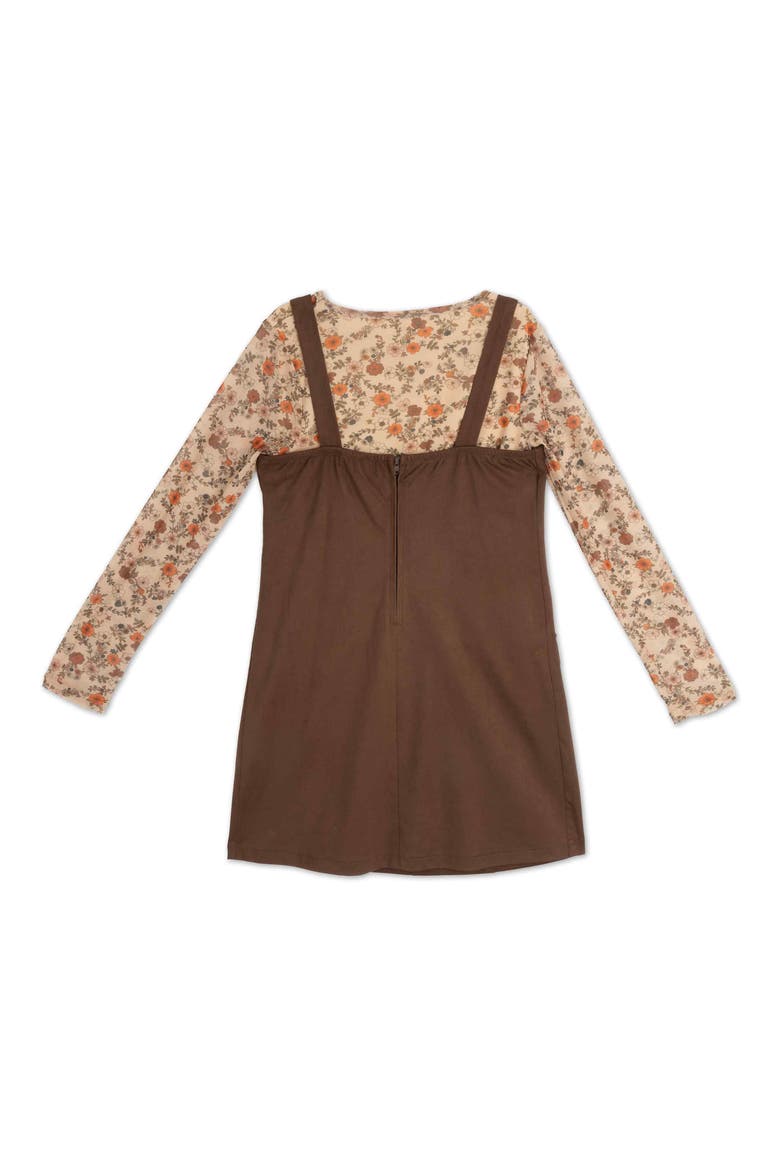 Kids' Faux Suede Dress & Printed Mesh Top Set, Alternate, color, BROWN/ GOLDEN YE