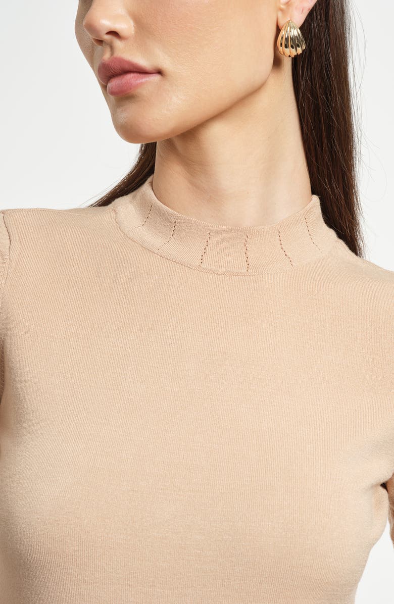 Isaac Mizrahi New York Mock Neck Short Sleeve Sweater, Alternate, color, Camel