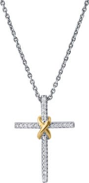 LuvMyJewelry Corvielle Cross 0.1 Ct 14K Gold Diamond Pendant
