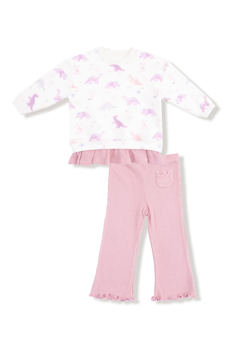 Kids' Soft Dinos French Terry Top & Leggings Set, Main, color, WHITE/ PURPLE