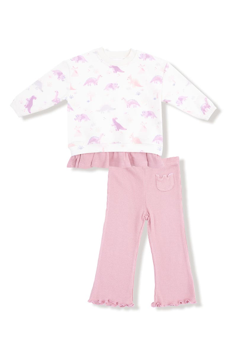 Angel Dear Kids' Soft Dinos French Terry Top & Leggings Set, Main, color, White/ Purple
