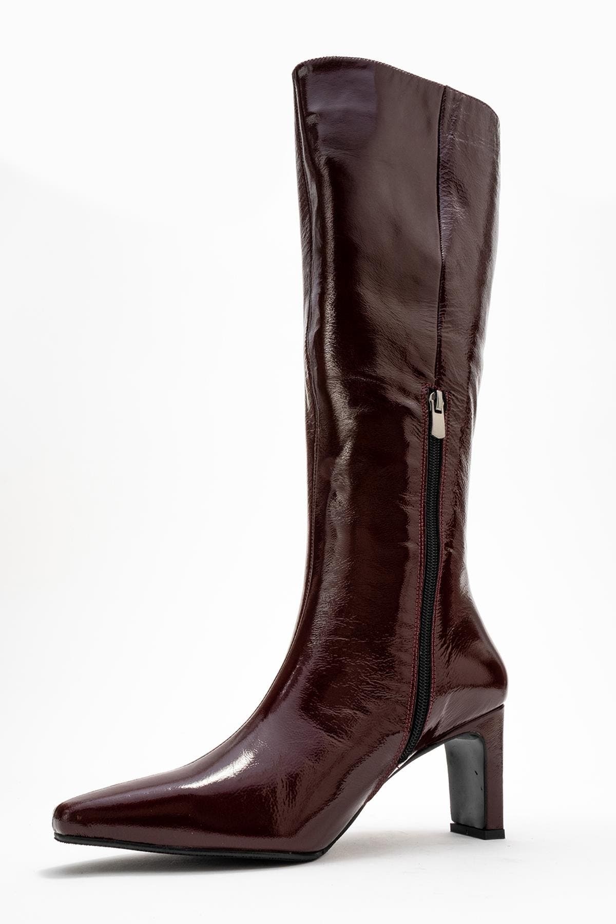 Velencia Leather Knee High Boot, Alternate, color, Burgundy Patent Faux Leather