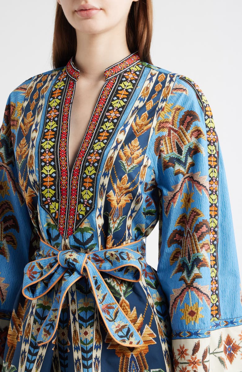 FARM Rio Embroidered Tapestry Long Sleeve Minidress, Alternate, color, Blue