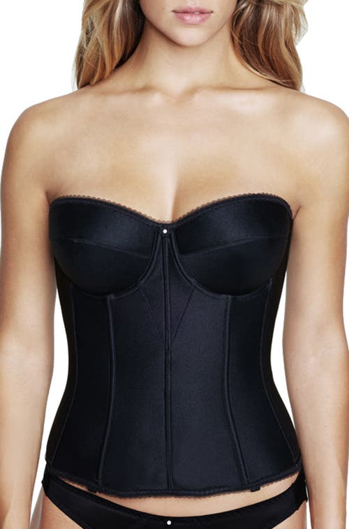 Dominique Intimates Juliette Satin Low Back Convertible Strapless Corset Longline Bra In Black
