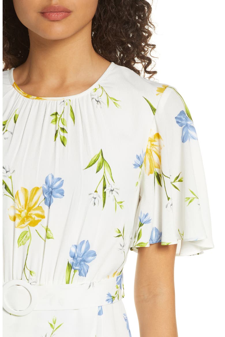 Emina Floral Asymmetrical Midi Dress, Alternate, color, EMINA SUMMER WHITE MULTI