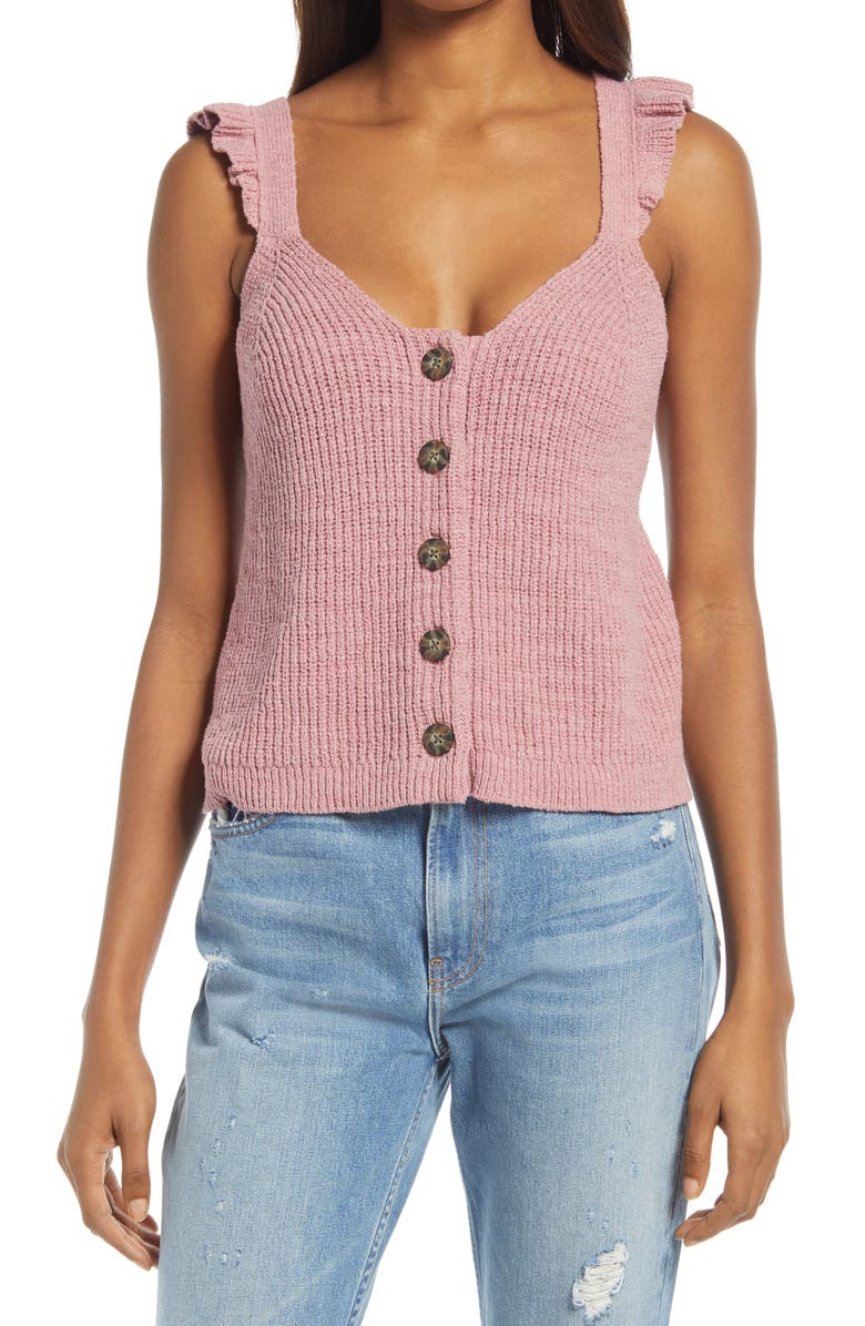 Madewell Ruffle Strap Button Front Sweater Tank, Main, color, 