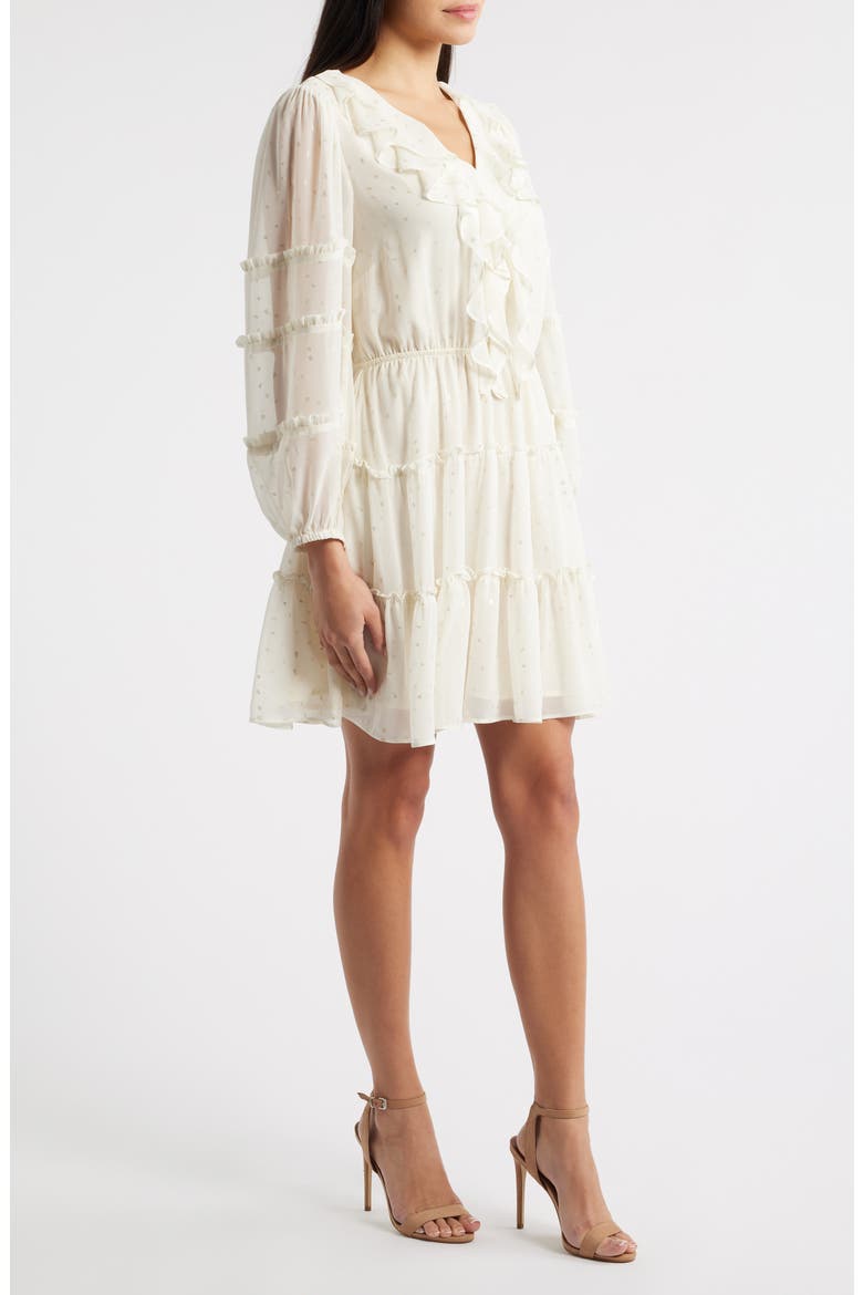 Metallic Dot Long Sleeve Ruffle Dress, Alternate, color, NEW IVORY