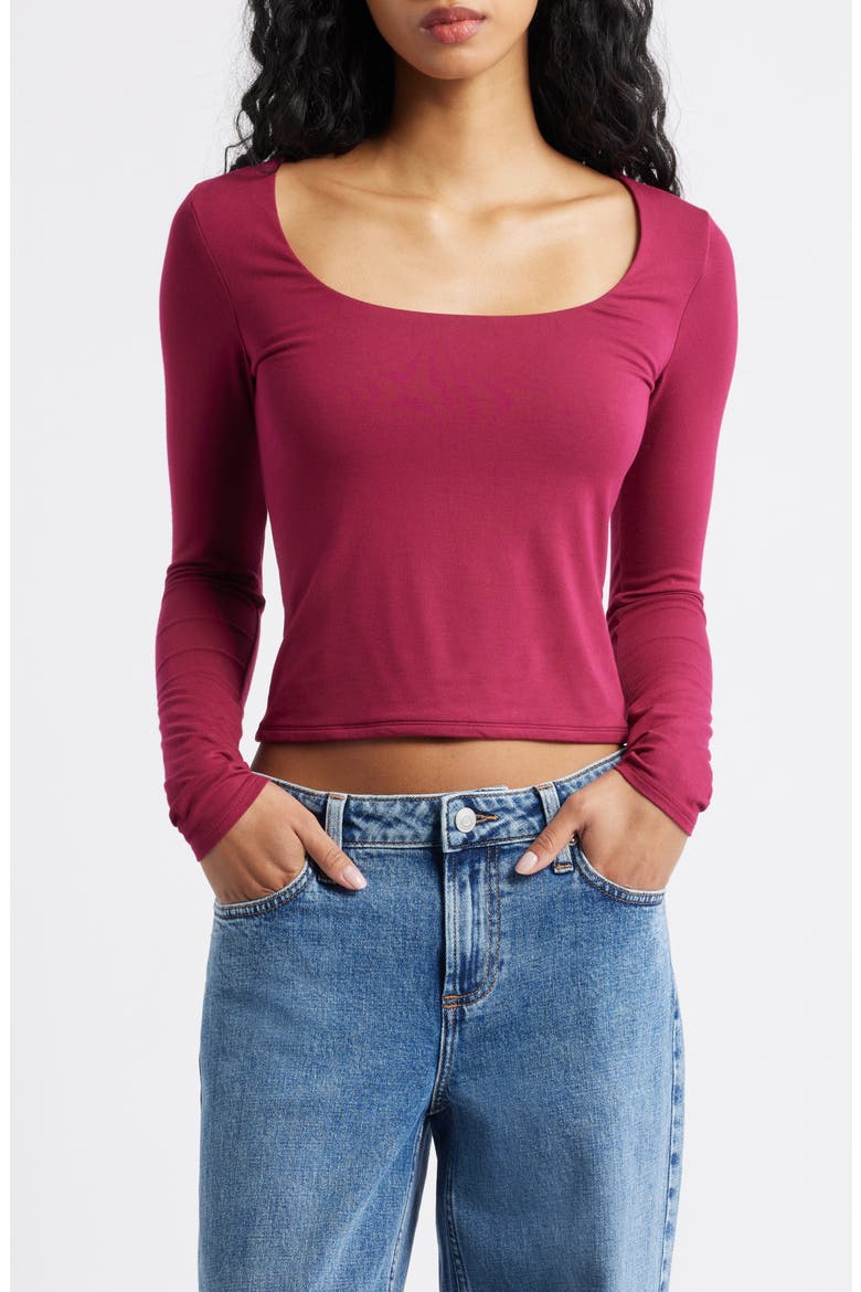Long Sleeve Square Neck T-Shirt, Main, color, BURGUNDY BEET