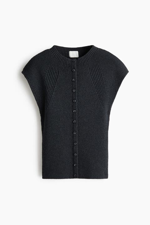 Short-sleeved Rib-knit Cardigan