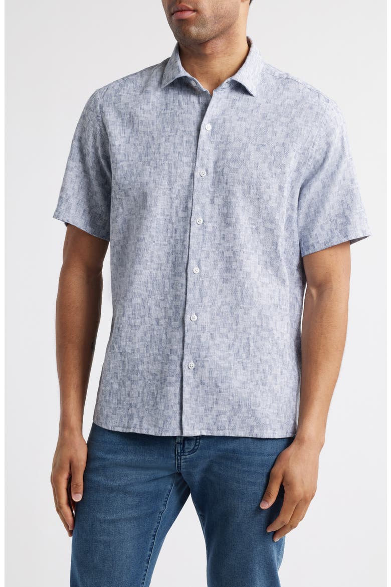 Wymer Short Sleeve Cotton & Linen Button-Up Shirt, Main, color, NAVY