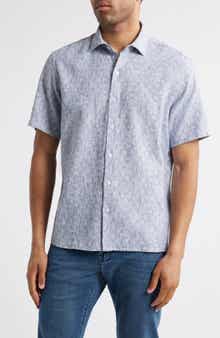 Robert Barakett Wymer Short Sleeve Cotton & Linen Button-Up Shirt