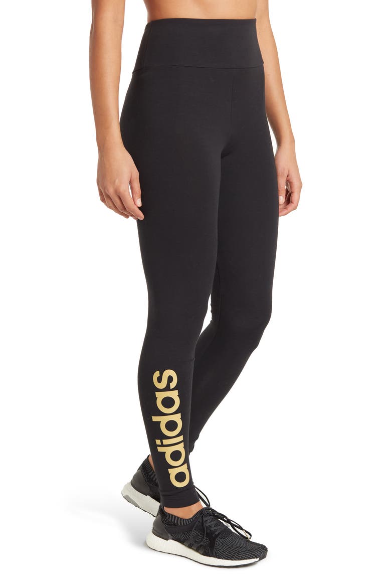Linear Logo Leggings, Main, color, BLACK/GOLD MET.