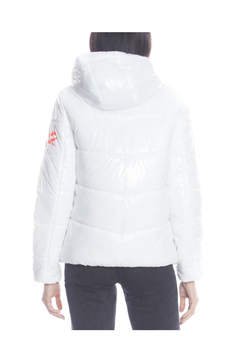 Women's Hi-Shine Chevron Quilt Puffer with Nickelodeon Mashup Print Lining Jacket, Alternate, color, White