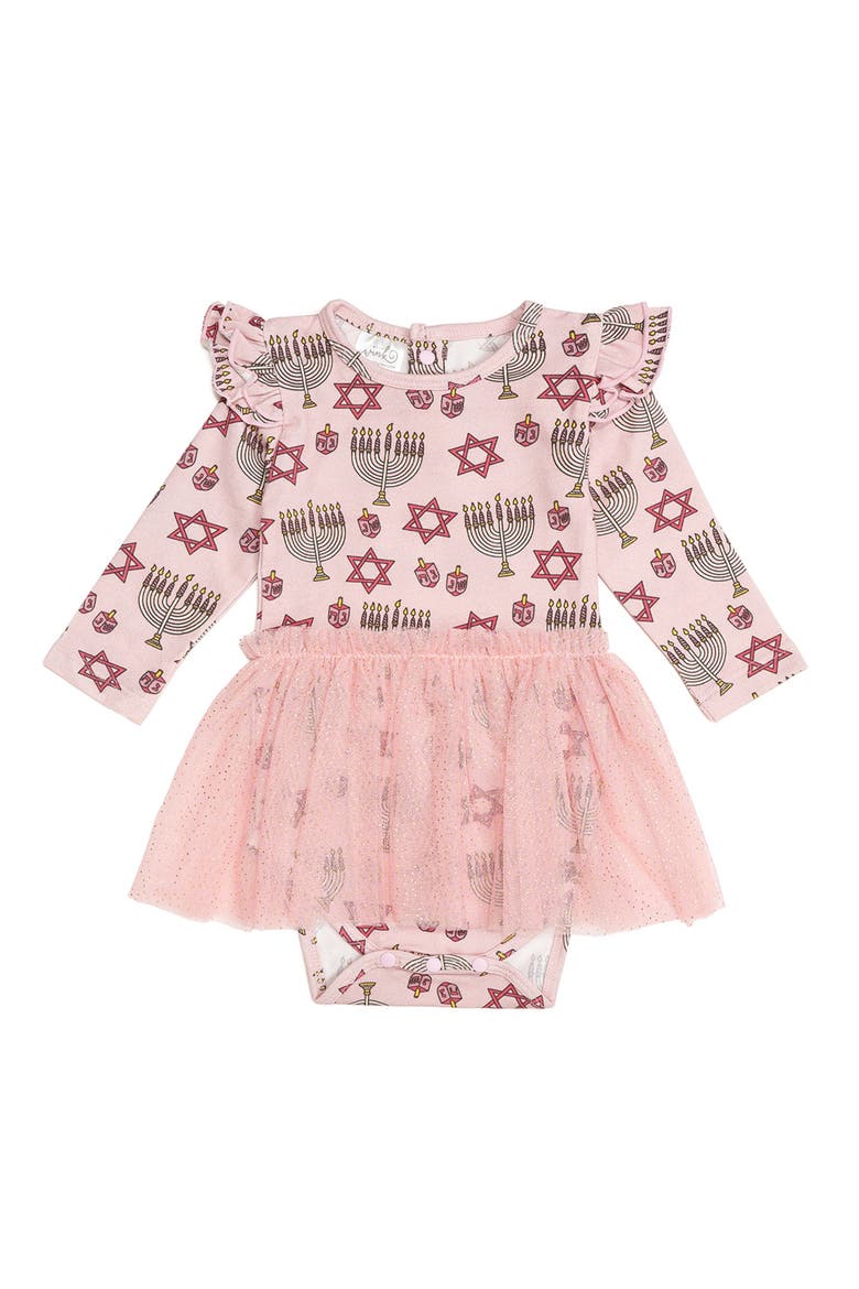 Hanukkah Long Sleeve Tutu Bodysuit, Main, color, Pink