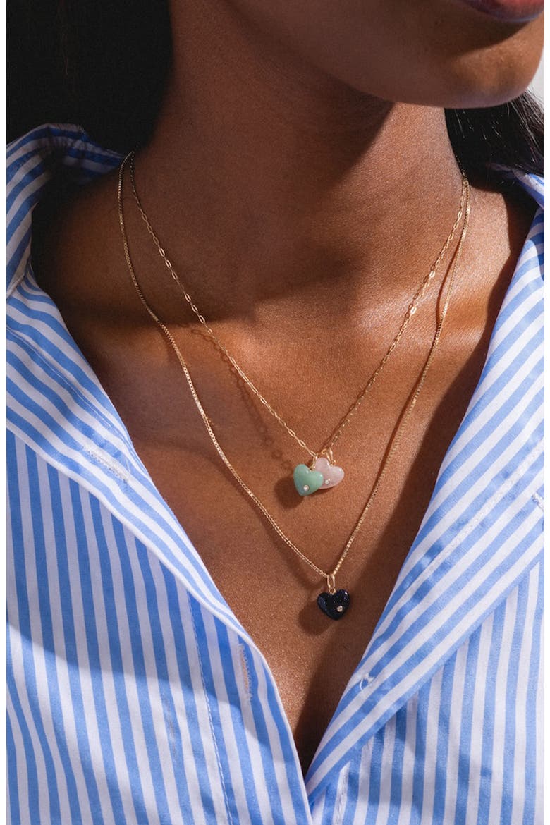 Solid 9K Gold, Semiprecious Stone & Lab Grown Diamond Heart Charm, Alternate, color, GREEN AVENTURINE