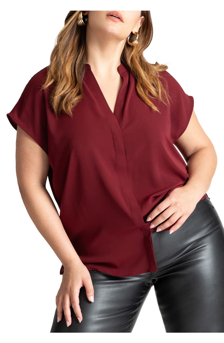 ELOQUII Notch Collar Blouse, Main, color, Biking Red