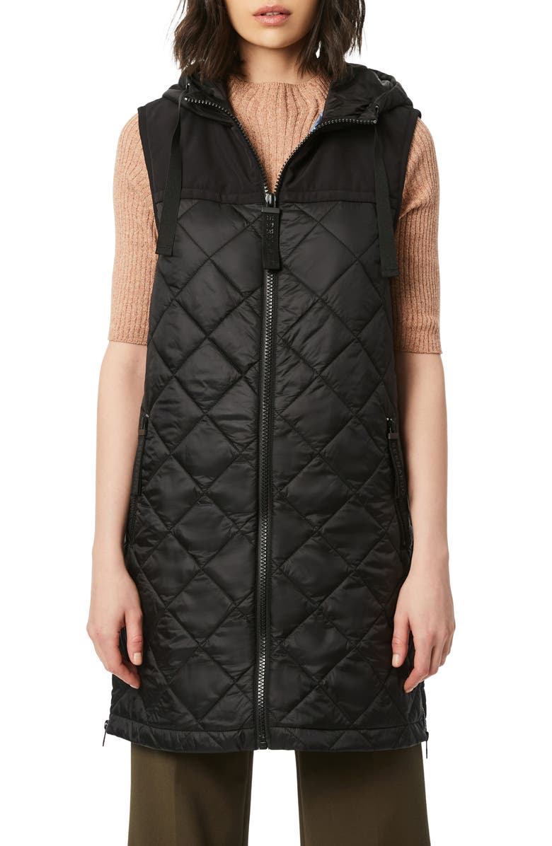 Bernardo Recycled Nylon Quilted Long Vest with Hood, Main, color,