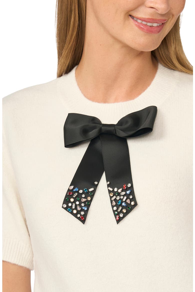 Bow Embellished Short Sleeve Sweater, Alternate, color, ANTIQUE WHITE