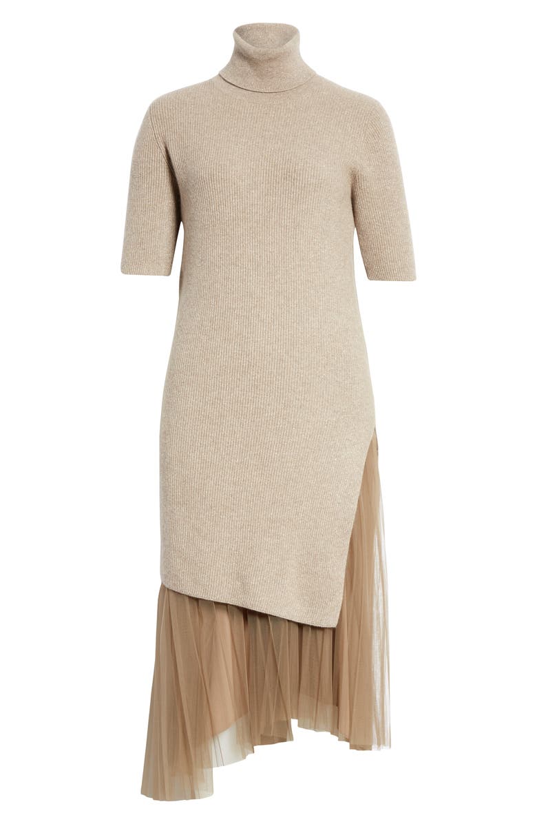 Brunello Cucinelli Tulle Hem Cashmere Blend Sweater Dress, Alternate, color,