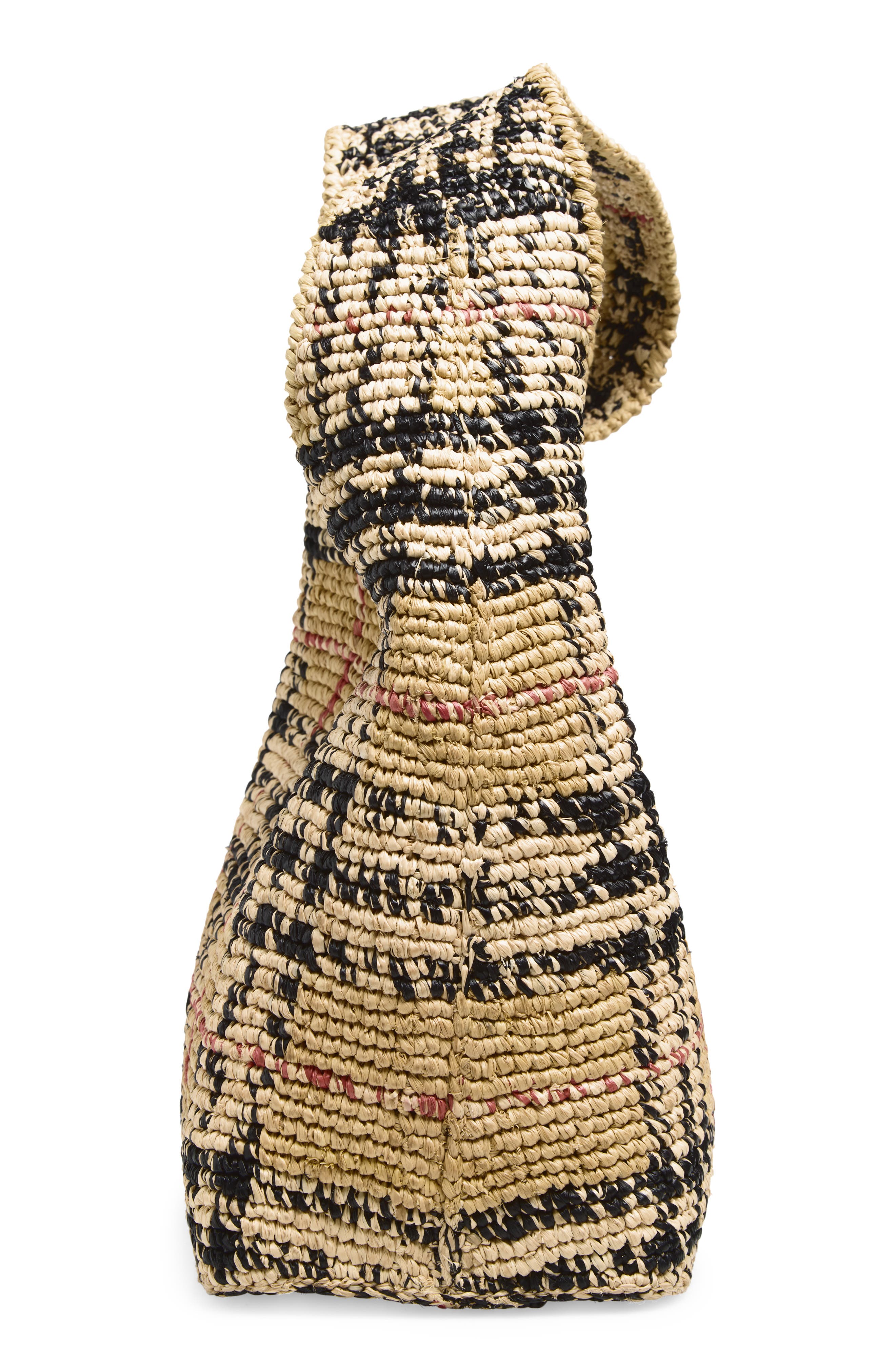 Burberry Small Margate Check Raffia Hobo Bag, Alternate, color, Sand Ip Check