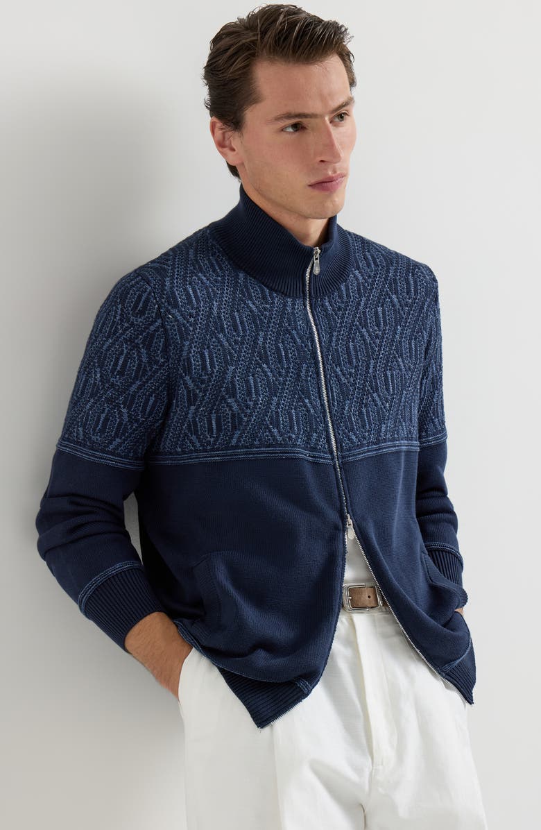 Brunello Cucinelli Cotton cardigan, Alternate, color, Navy Blue