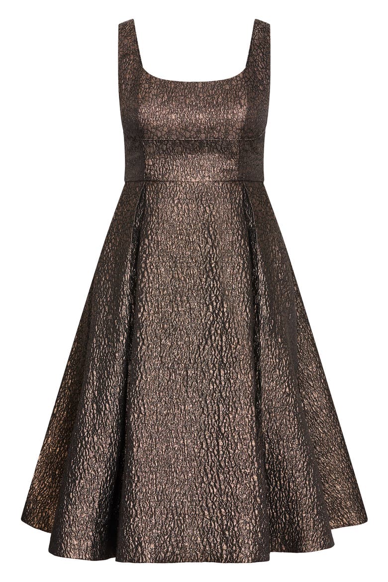 Rosella Jacquard Fit & Flare Midi Dress, Alternate, color, METALLIC BRONZE