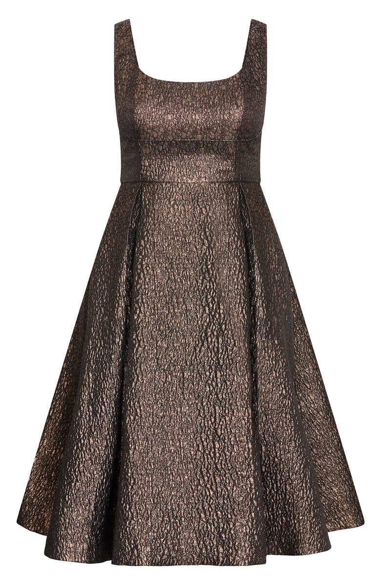 City Chic Rosella Jacquard Fit & Flare Midi Dress, Alternate, color, Metallic Bronze