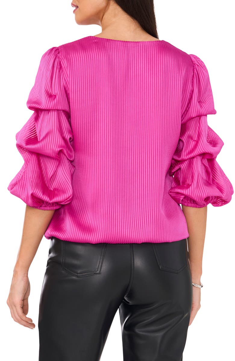 Vince Camuto Bubble Sleeve Satin Stripe Top, Alternate, color, Bloomberry
