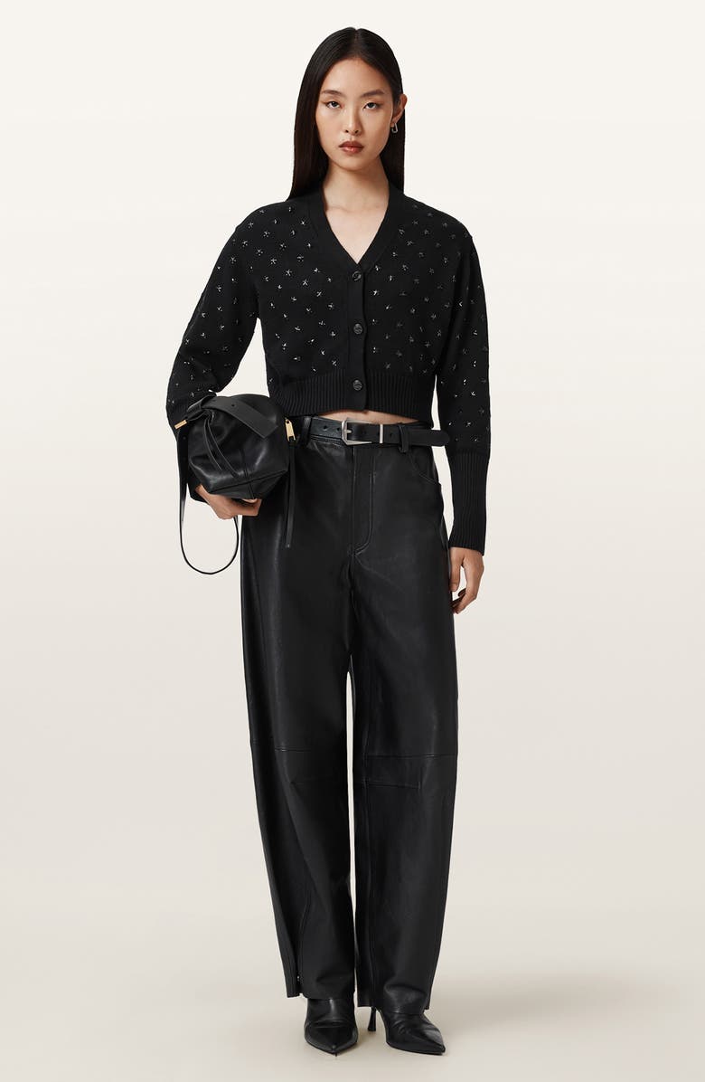 AllSaints Mazy Star Studded Cotton Cardigan, Alternate, color, Black