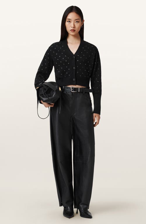 Allsaints Cotton Mazzy Cropped Embellished Cardigan In Black