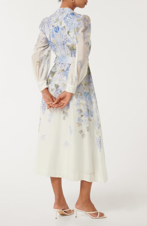 Ever New Peyton Belted Long Sleeve Button Front Maxi Dress In Blue Warrantina