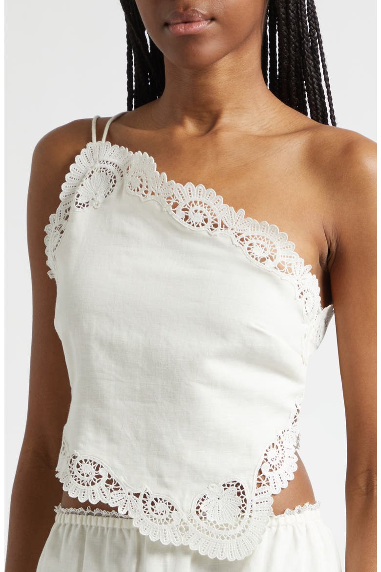 Darya Brodierie Trim One Shoulder Tie Back Top, Alternate, color, CREAM