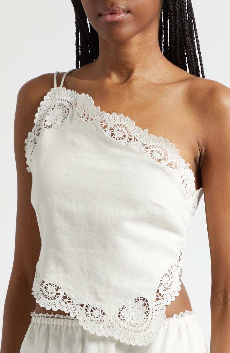 POSSE Darya Brodierie Trim One Shoulder Tie Back Top, Alternate, color, Cream